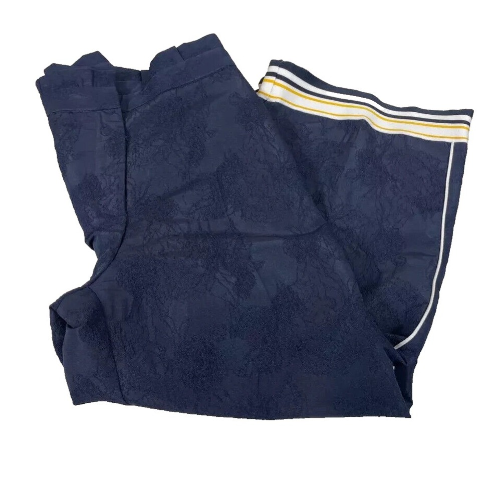 ZARA Basic Cropped Wide Leg Pants XS Navy Blue High Rise Textured Striped Hem